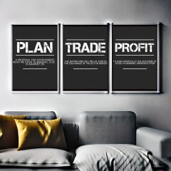 Plan - Trade - Profit 3'lü Motivasyon Poster Seti - Koyu Tema (ÇERÇEVESİZ)