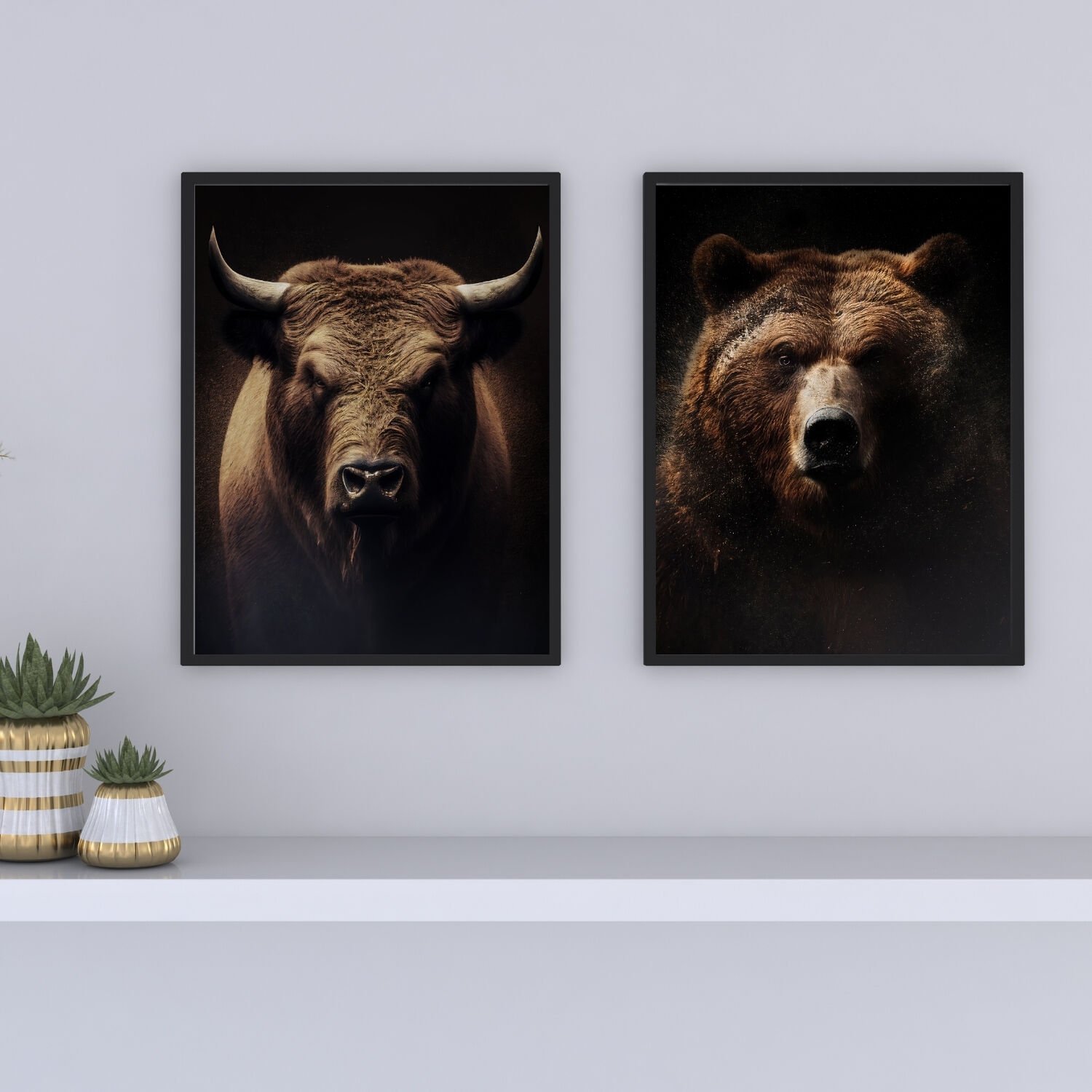Realistik Ayı & Boğa Posteri (ÇERÇEVESİZ)