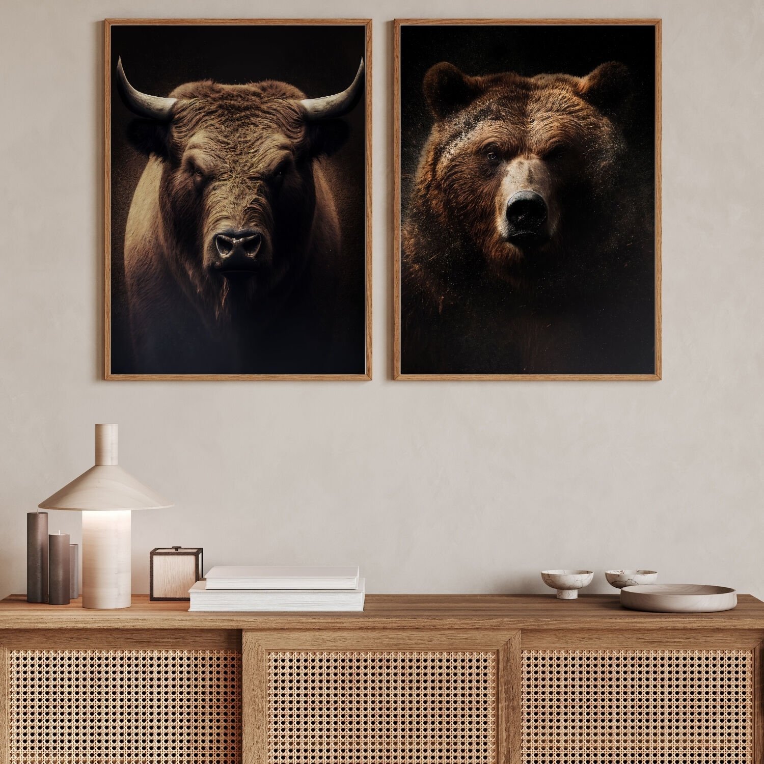 Realistik Ayı & Boğa Posteri (ÇERÇEVESİZ)