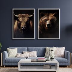 Realistik Ayı & Boğa Posteri (ÇERÇEVESİZ)